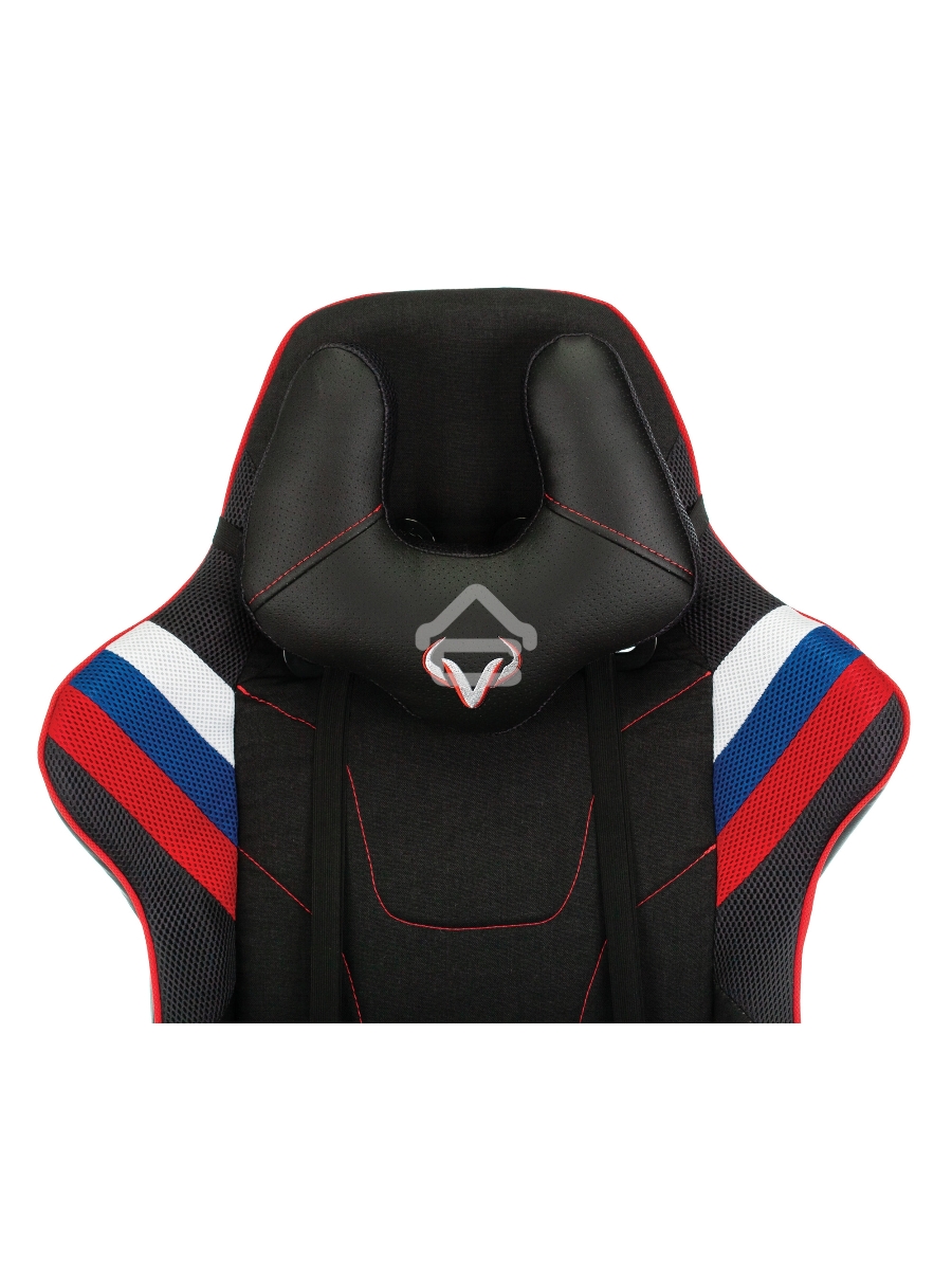 Кресло игровое Бюрократ VIKING 4 AERO RUS белый/синий/красный/черный, искусст. кожа/ткань, две подушки