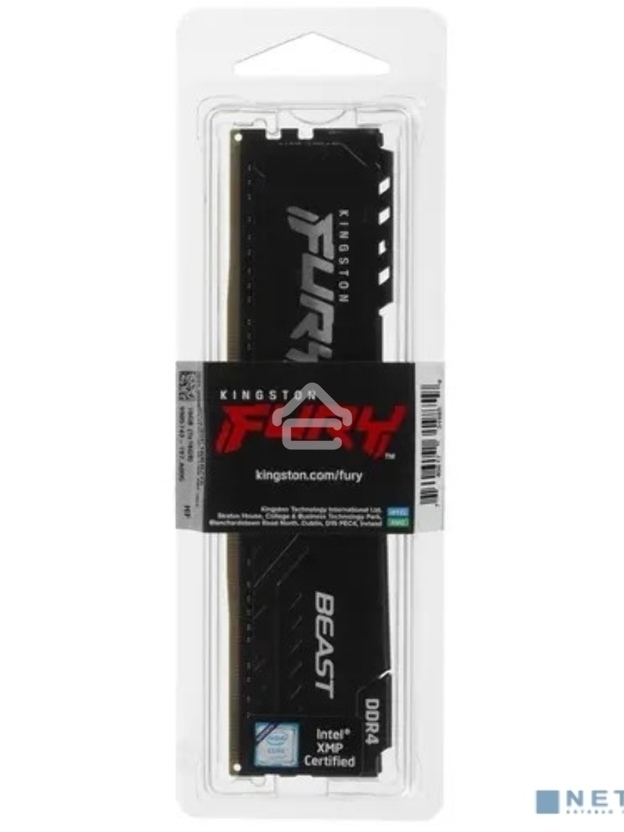 Оперативная память Kingston Fury Beast, DDR4, 16GB (1x16GB), 3200MHz, CL16, DIMM, с радиатором, чёрный