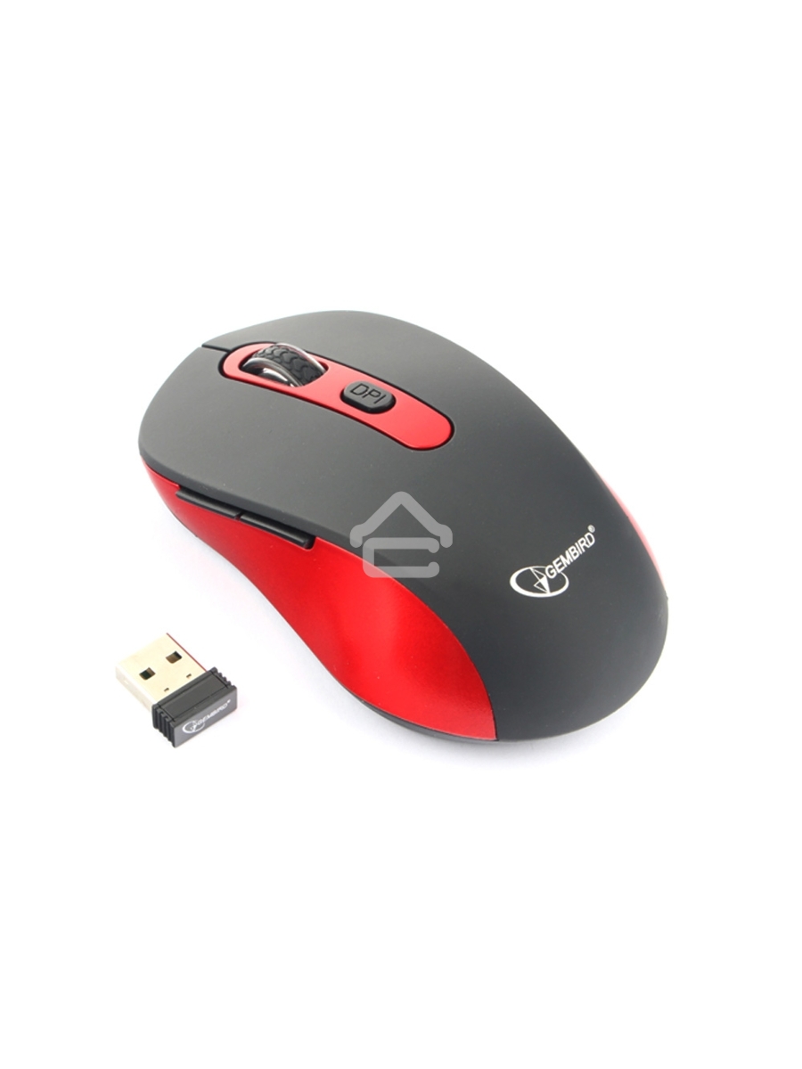 Мышь беспроводная Gembird MUSW-221-R черный/красный, 1600 dpi, радиоканал, USB, кнопки - 6