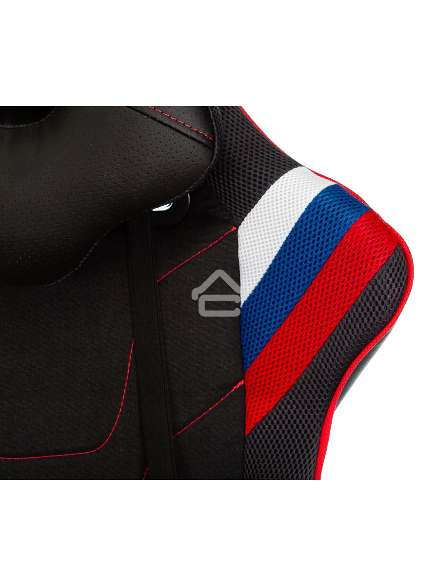Кресло игровое Бюрократ VIKING 4 AERO RUS белый/синий/красный/черный, искусст. кожа/ткань, две подушки