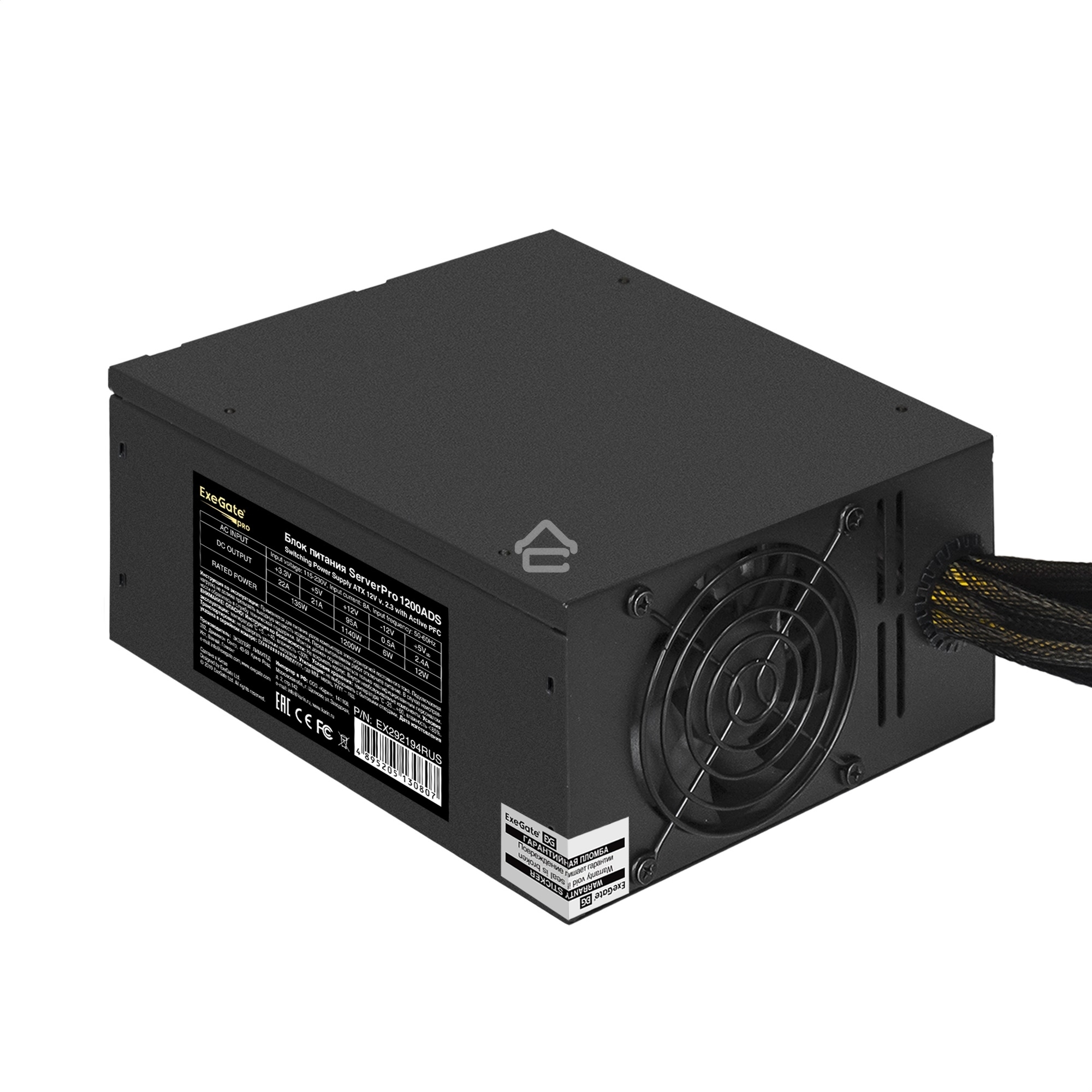Блок питания серверный 1200W ExeGate ServerPRO-1200ADS (ATX, APFC, КПД 82% (80 PLUS), 2x8см fans, 24pin, 2x(4+