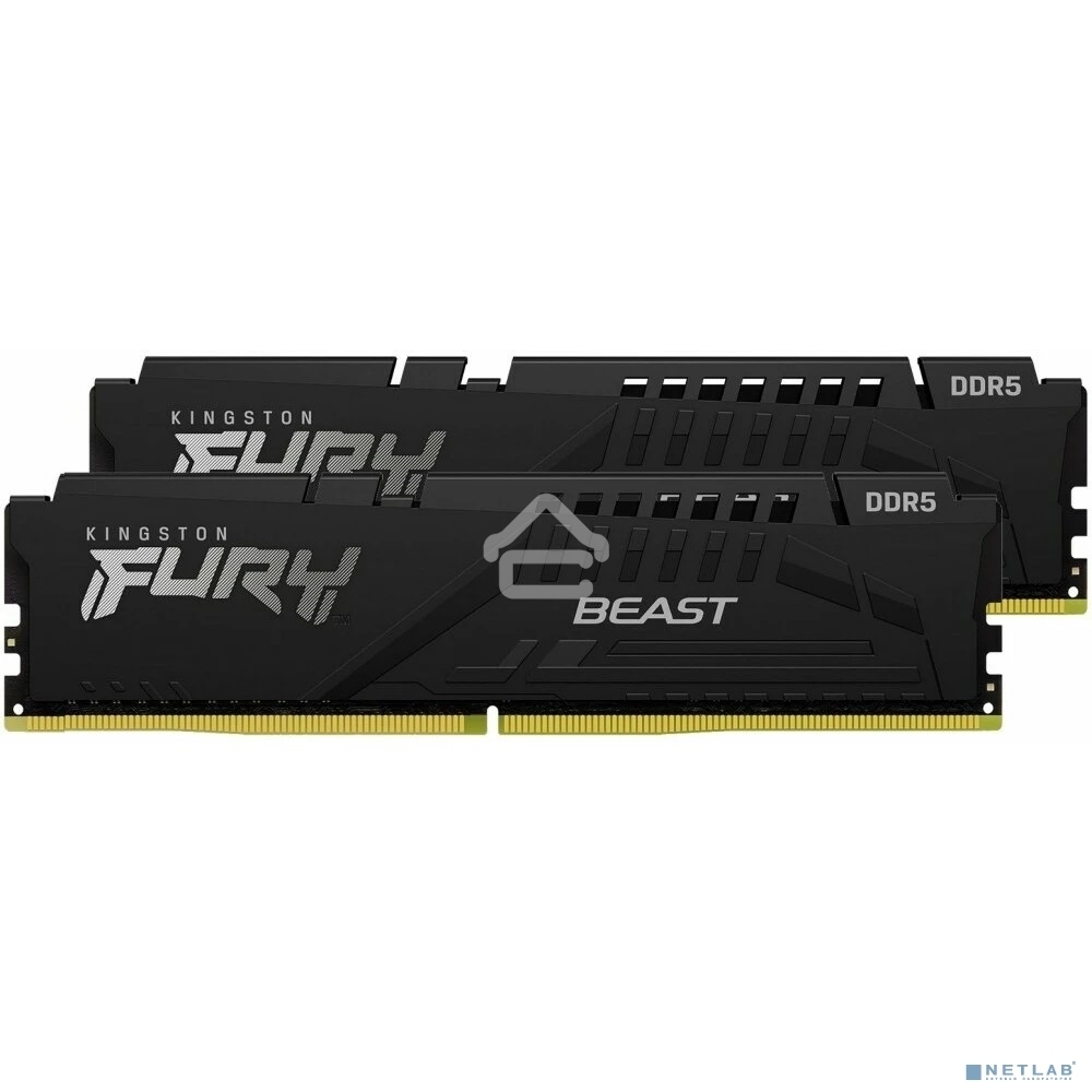 Оперативная память Kingston Fury Beast, DDR5, 64Gb (2x32Gb), 6000MHz, CL36, DIMM, с радиатором, черный