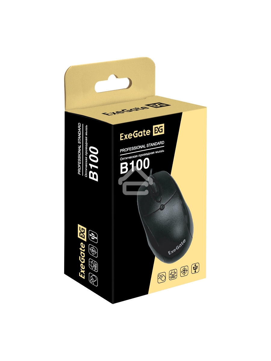 Мышь проводная ExeGate Professional Standard B100 черный, 1000 dpi, USB, кнопки - 3