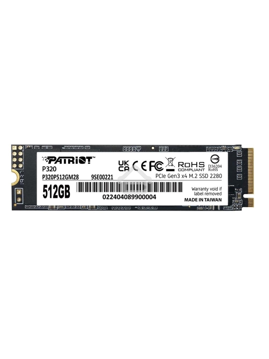 Накопитель SSD Patriot P320, 512GB, PCIe 3.0 x4, M.2 2280, NVMe, R/W 3000/2200