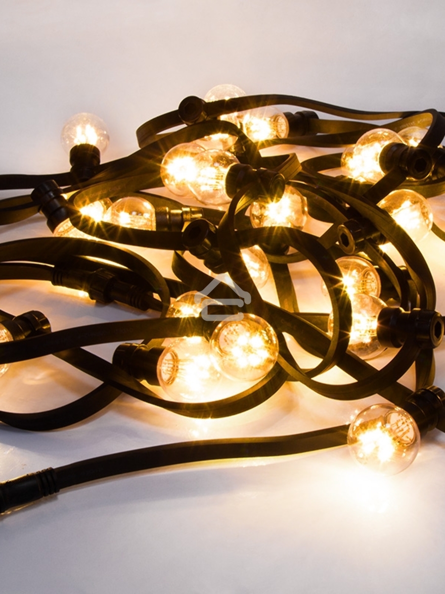Гирлянда LED Galaxy Bulb String 10м, черный КАУЧУК, 30 ламп*6 LED ЖЕЛТЫЕ, влагостойкая IP65