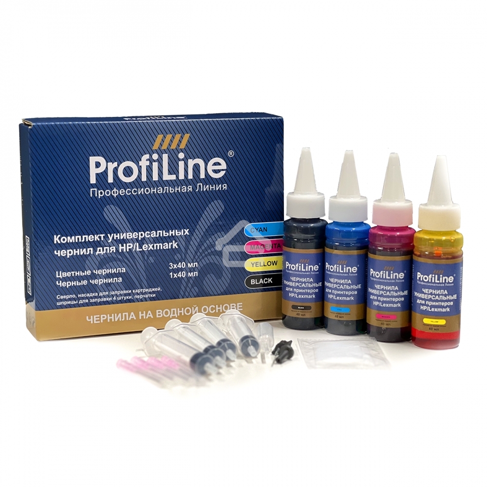 Комплект ун-ных чернил для принтеров HP/Lexmark, Black/Cyan/Magenta/Yellow 4x40 мл водн ProfiLine
