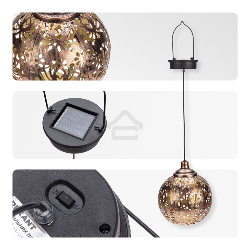 Светильник подвесной Rexant Галата, 3000К, встроенный аккумулятор, солнечная панель, коллекция Стамбул