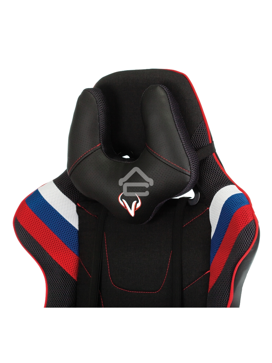 Кресло игровое Бюрократ VIKING 4 AERO RUS белый/синий/красный/черный, искусст. кожа/ткань, две подушки