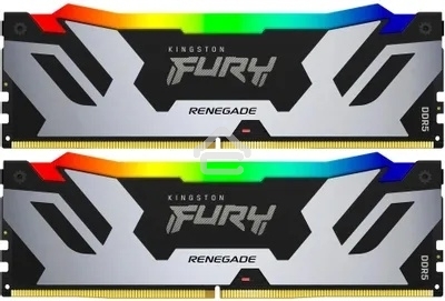 Оперативная память Kingston Fury Renegade, DDR5, 32GB (2x16GB), 6400MHz, CL32, DIMM, с радиатором, RGB, серебристый/черный