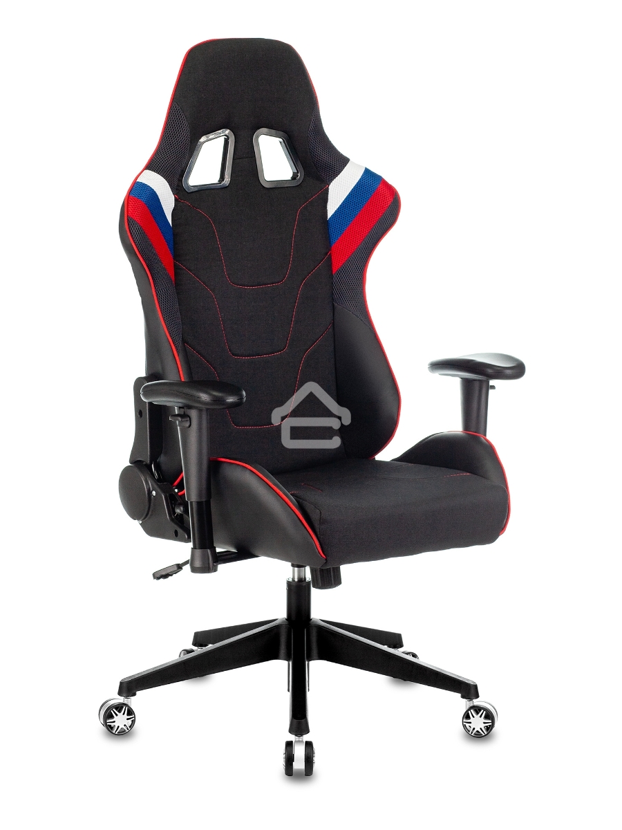 Кресло игровое Бюрократ VIKING 4 AERO RUS белый/синий/красный/черный, искусст. кожа/ткань, две подушки