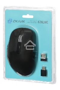 Мышь беспроводная Oklick 636LWC черный, 2400 dpi, радиоканал, USB/USB-C, кнопки - 6