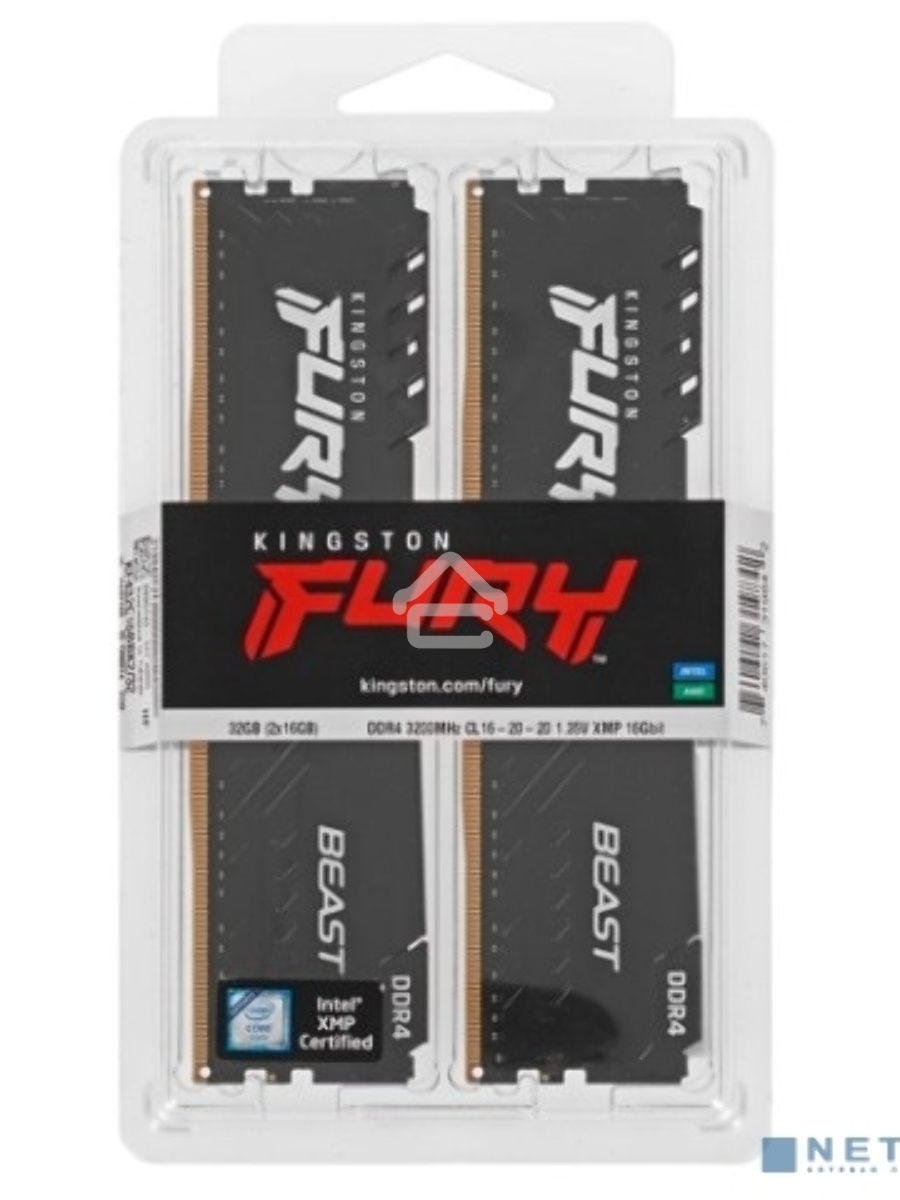 Оперативная память Kingston Fury Beast , DDR4, 32GB (2x16GB), 3200MHz, CL16, DIMM, с радиатором, чёрный