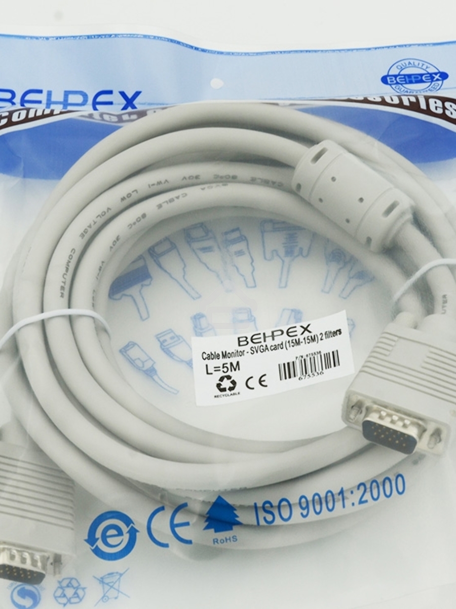 Кабель монитор - SVGA card (15M-15M) 2 filters 5m