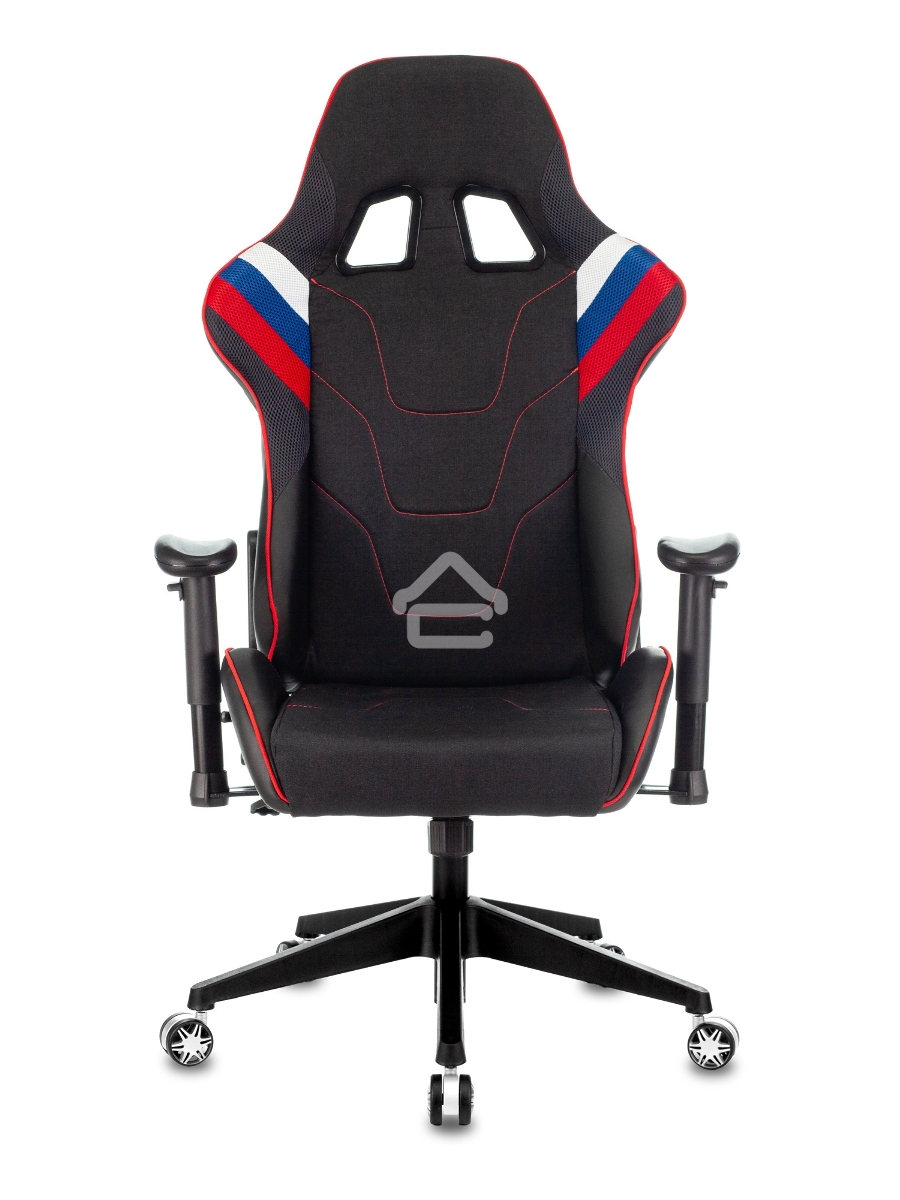 Кресло игровое Бюрократ VIKING 4 AERO RUS белый/синий/красный/черный, искусст. кожа/ткань, две подушки
