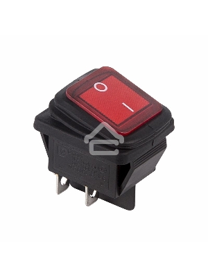 Выключатель клавишный 250V 15А (4с) ON-OFF красный  с подсветкой  ВЛАГОЗАЩИТА  Rexant