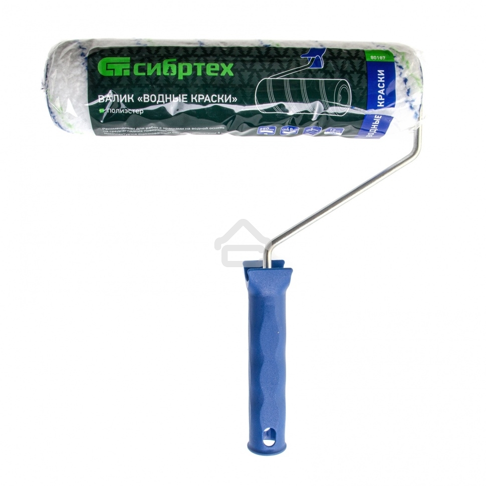 Валик Водные краски, 250 мм, ворс 12мм, D - 48 мм, D ручки - 6 мм, полиэстер Сибртех