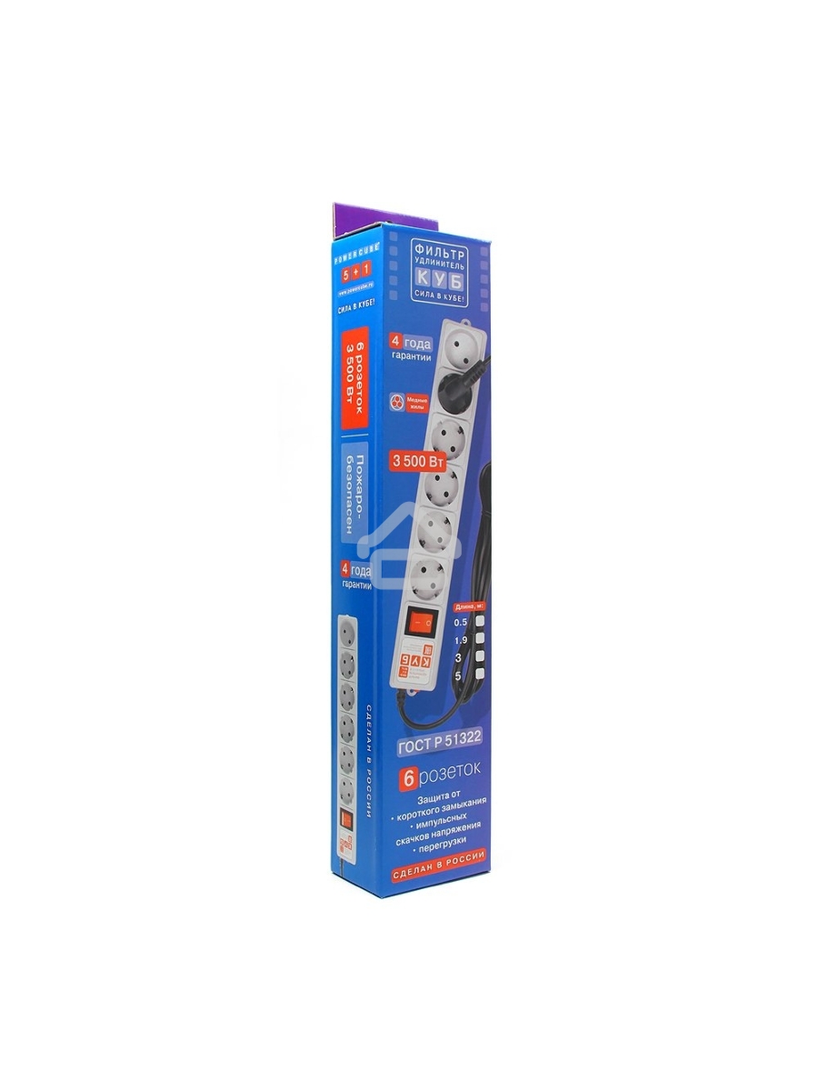 Сетевой фильтр Power Cube 1,9 м 6 розеток (белый) 16B/3,5кВт