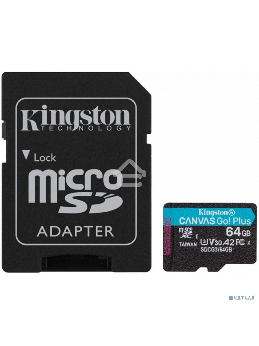 Флеш карта Kingston 64GB microSDXC Canvas Go Plus 170R A2 U3 V30 Card + ADP EAN: 740617301045
