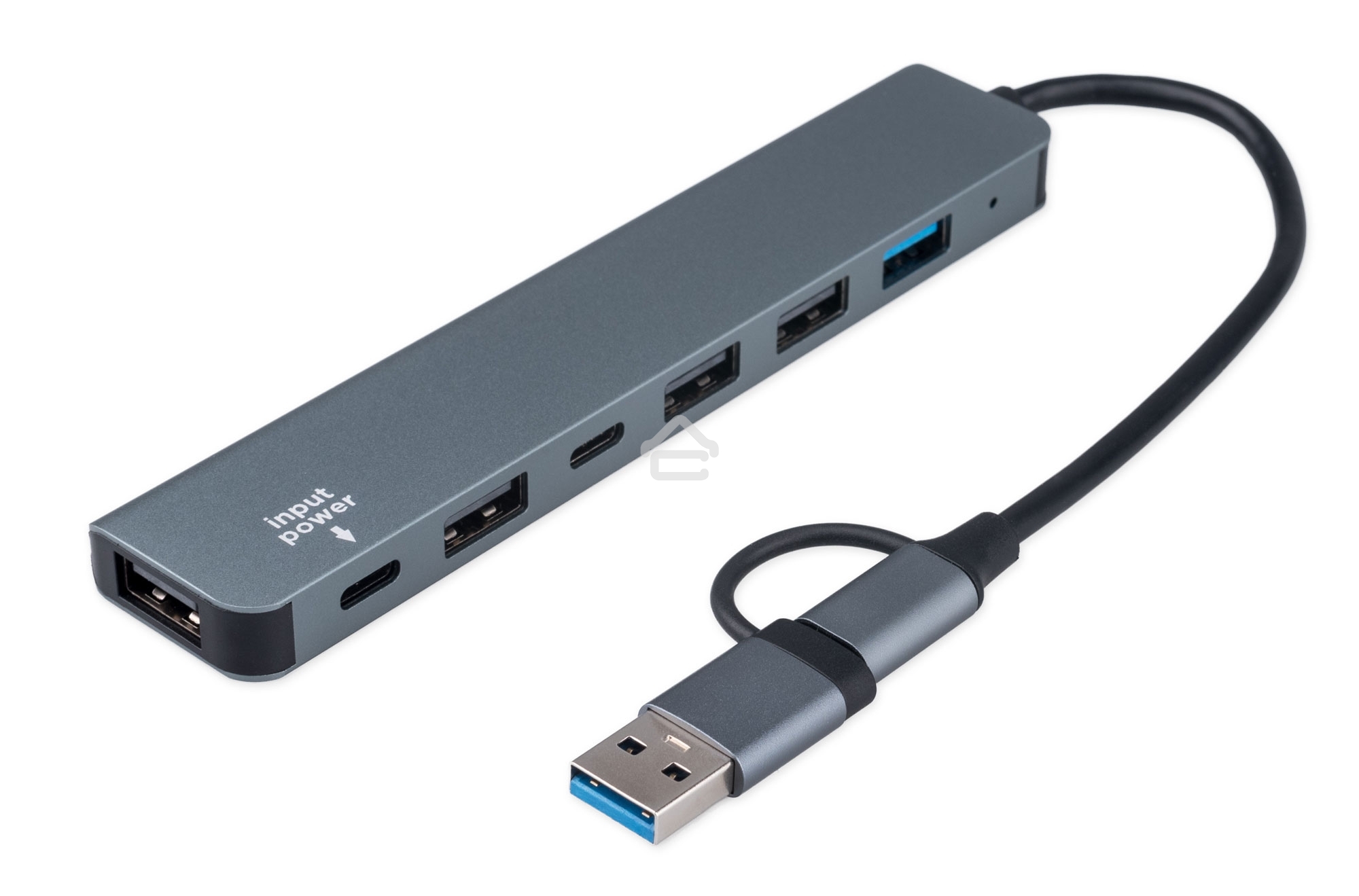 Разветвитель USB3.0/2.0 Gembird UHB-C445, USB3.0, 4хUSB2.0, Type-C, с доп.питанием (порт Type-C), кабель Type-C/USB 17см, алюминий, коробка