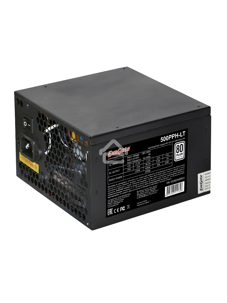 Блок питания ExeGate 500PPH-LT (EX282040RUS), 500Вт, 80 PLUS, 120мм, черный