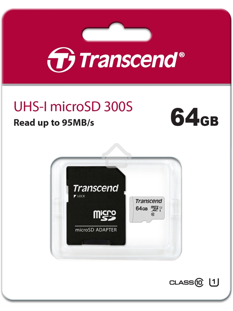 Флеш карта Micro SecureDigital 64Gb Transcend Class 10 TS64GUSD300S-A{MicroSDXC Class 10 UHS-I, SD adapter}