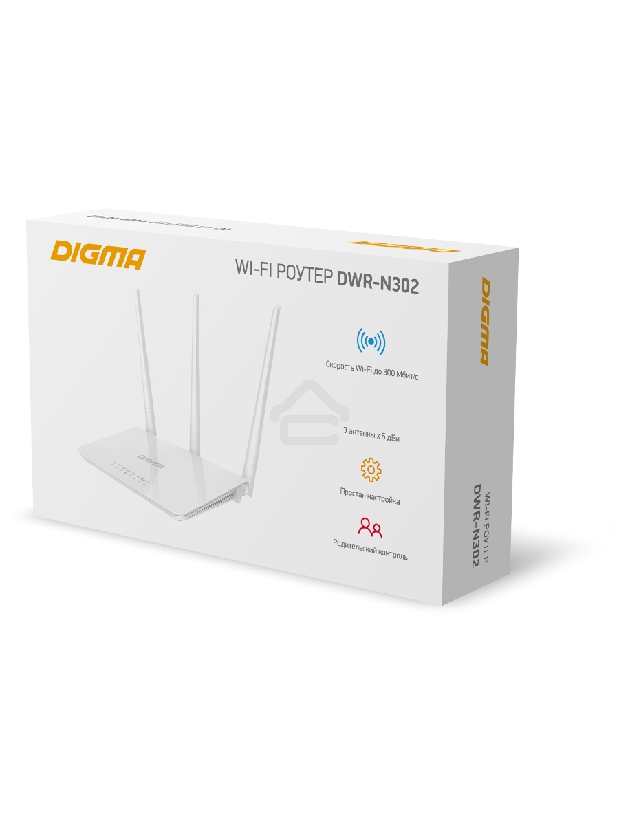 Роутер беспроводной Digma DWR-N302 N300 10/100BASE-TX белый (упак.:1шт)