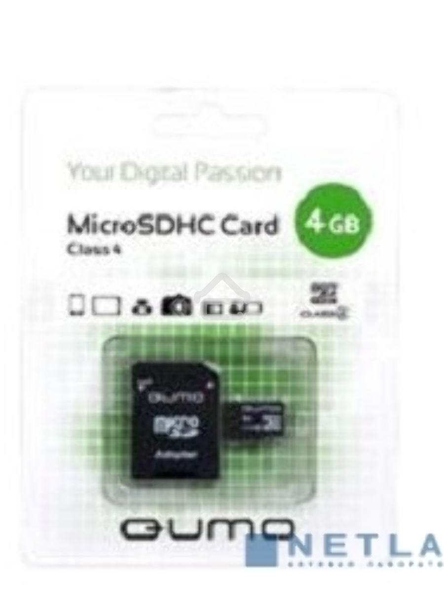 Флэш карта QUMO QM4GMICSDHC4 4Gb MicroSDHC Class 4, SD adapter