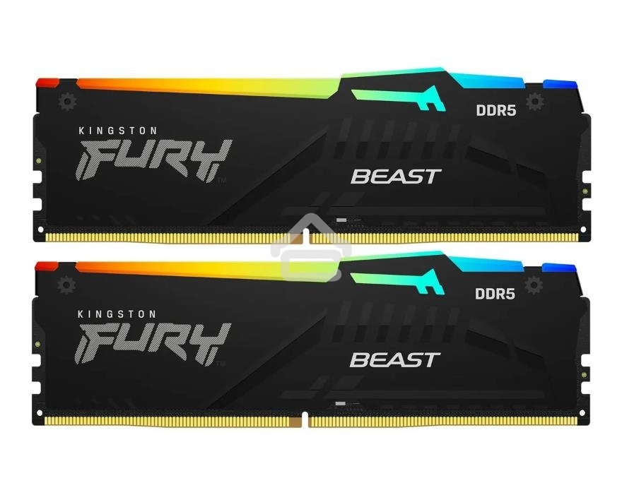 Оперативная память Kingston Fury Beast, DDR5, 32Gb (2x16Gb), 6000MHz, CL36, DIMM, с радиаторами, RGB, черный