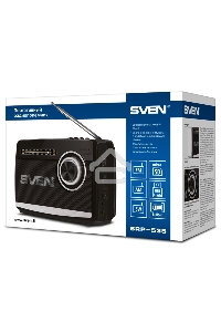 Радиоприёмник SVEN SRP-535 чёрный (3 Вт, FM/AM/SW, USB, SD/microSD, 900 мАч, 2 х D/UM, фонарь)