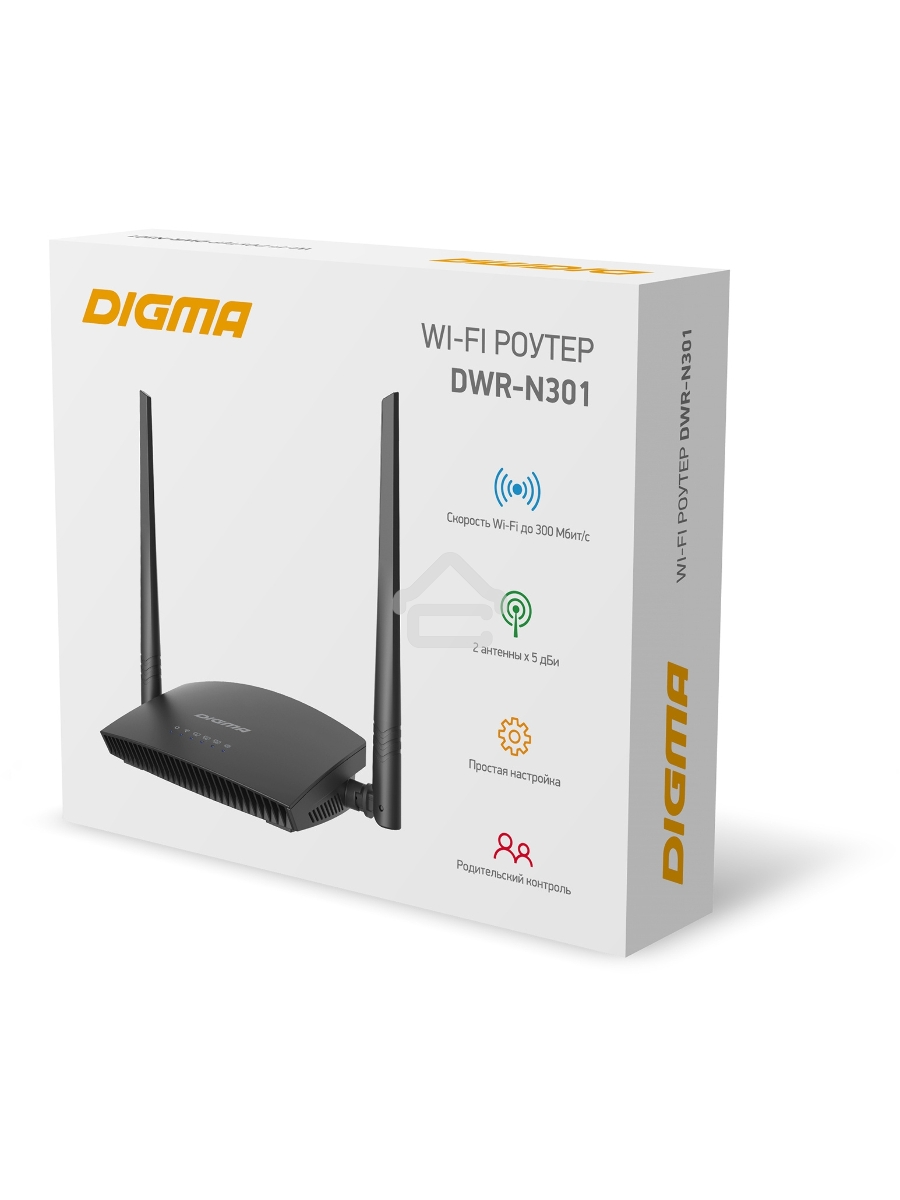 Роутер беспроводной Digma DWR-N301 N300 10/100BASE-TX черный (упак.:1шт)