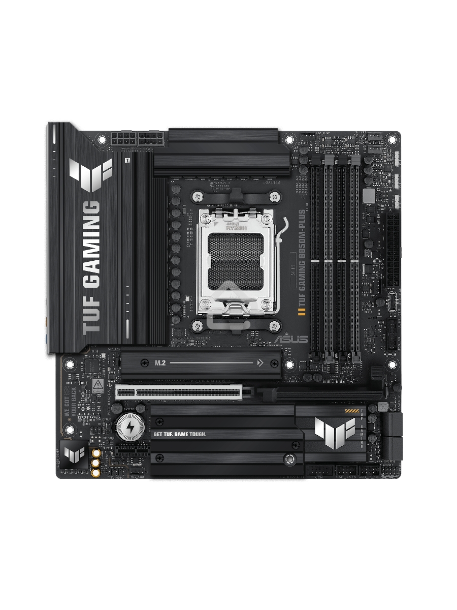 Материнская плата ASUS TUF Gaming B850M-Plus, AM5, AMD B850, 4xDDR5, 4xSATA, 3xM.2, 1xPCIe 5.0 x16, 1xPCIe 4.0 x4, 1xPCIe x1, 1xDP, 1xHDMI, 1x2.5Gb LAN, 4xUSB 2.0, 4xUSB 3.2 Gen 1, 3xUSB 3.2 Gen 2, 1xUSB-C, 3x3.5 мм, 7.1, mATX