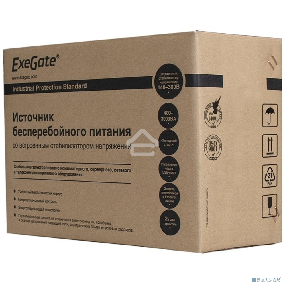 Источник бесперебойного питания ExeGate EP285478RUS Power Smart ULB-850.LCD.AVR.EURO.RJ.USB<850VA/480W, LCD, AVR, 2 евророзетки, RJ45/11, USB, Black>
