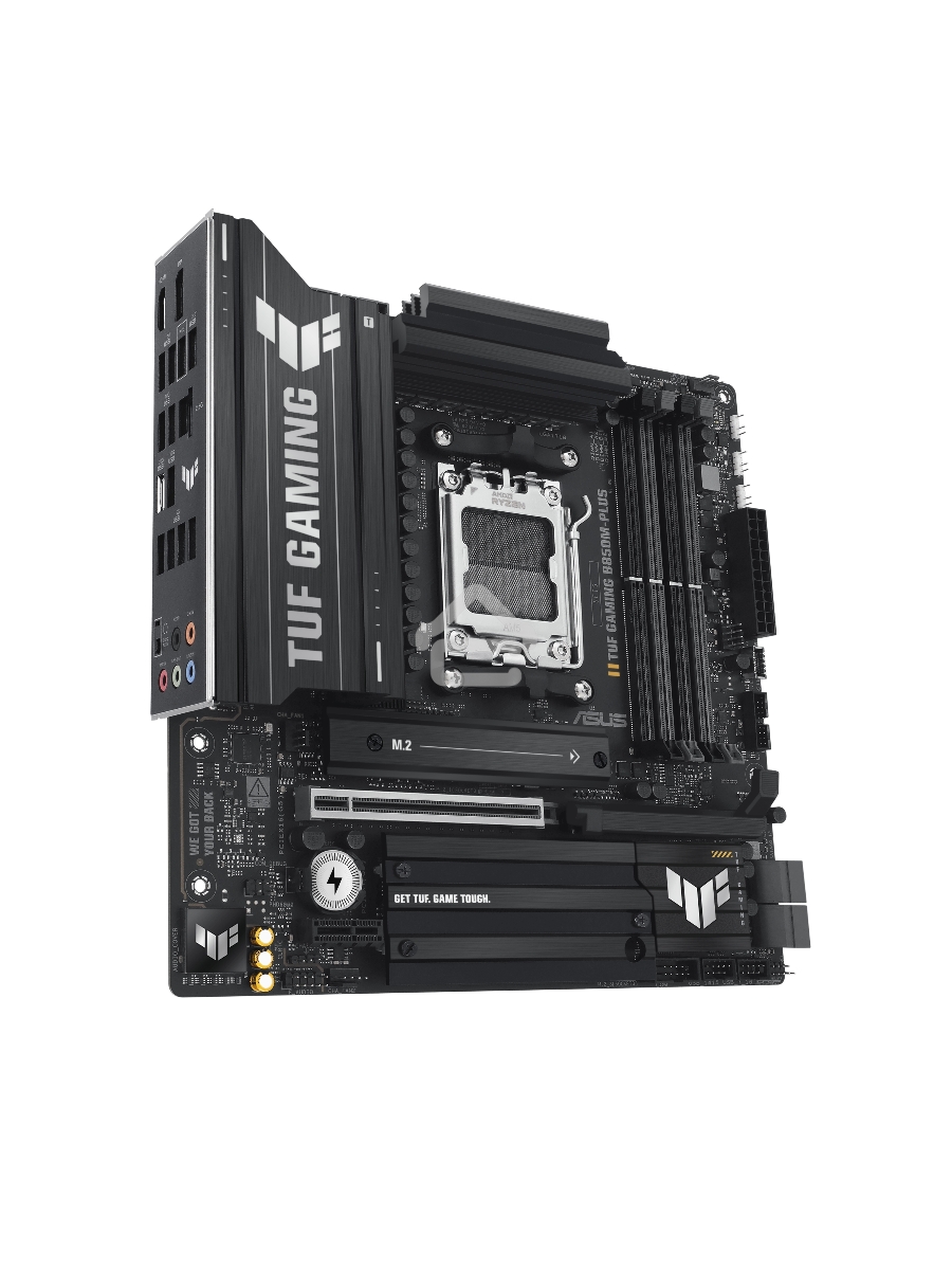 Материнская плата ASUS TUF Gaming B850M-Plus, AM5, AMD B850, 4xDDR5, 4xSATA, 3xM.2, 1xPCIe 5.0 x16, 1xPCIe 4.0 x4, 1xPCIe x1, 1xDP, 1xHDMI, 1x2.5Gb LAN, 4xUSB 2.0, 4xUSB 3.2 Gen 1, 3xUSB 3.2 Gen 2, 1xUSB-C, 3x3.5 мм, 7.1, mATX