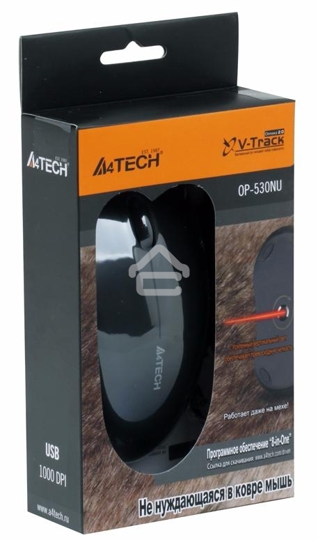 Мышь проводная A4Tech OP-530NU черный, 1200 dpi, USB, кнопки - 3