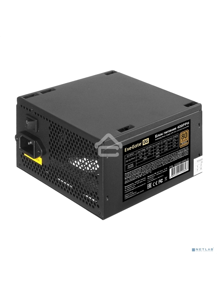 Блок питания ExeGate 400PPH-OEM (EX292159RUS-OEM), 400Вт, 80 PLUS Bronze, 120мм, черный