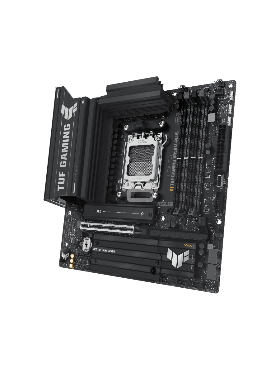 Материнская плата ASUS TUF Gaming B850M-Plus, AM5, AMD B850, 4xDDR5, 4xSATA, 3xM.2, 1xPCIe 5.0 x16, 1xPCIe 4.0 x4, 1xPCIe x1, 1xDP, 1xHDMI, 1x2.5Gb LAN, 4xUSB 2.0, 4xUSB 3.2 Gen 1, 3xUSB 3.2 Gen 2, 1xUSB-C, 3x3.5 мм, 7.1, mATX