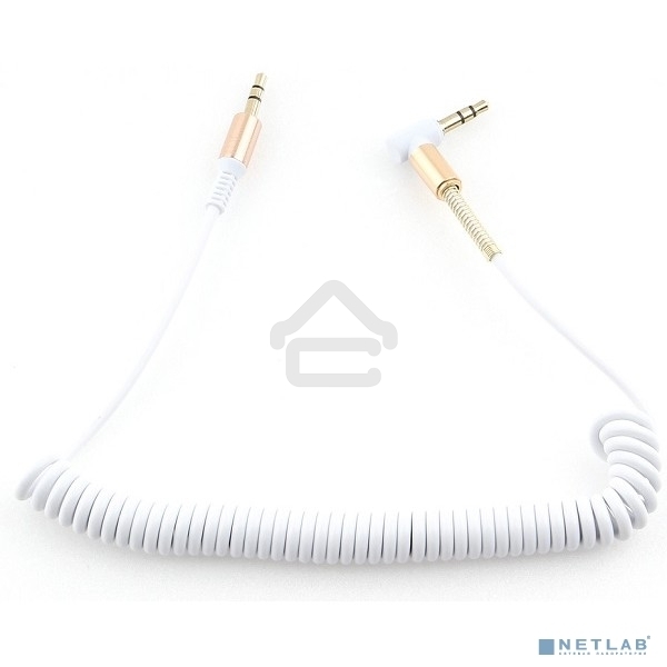 Кабель Cablexpert аудио 90˚ спиральный CCAB-02-35MMLC-1.8MW. 3.5 Jack (M)/3.5 Jack (M), белый, 1.8м, блистер