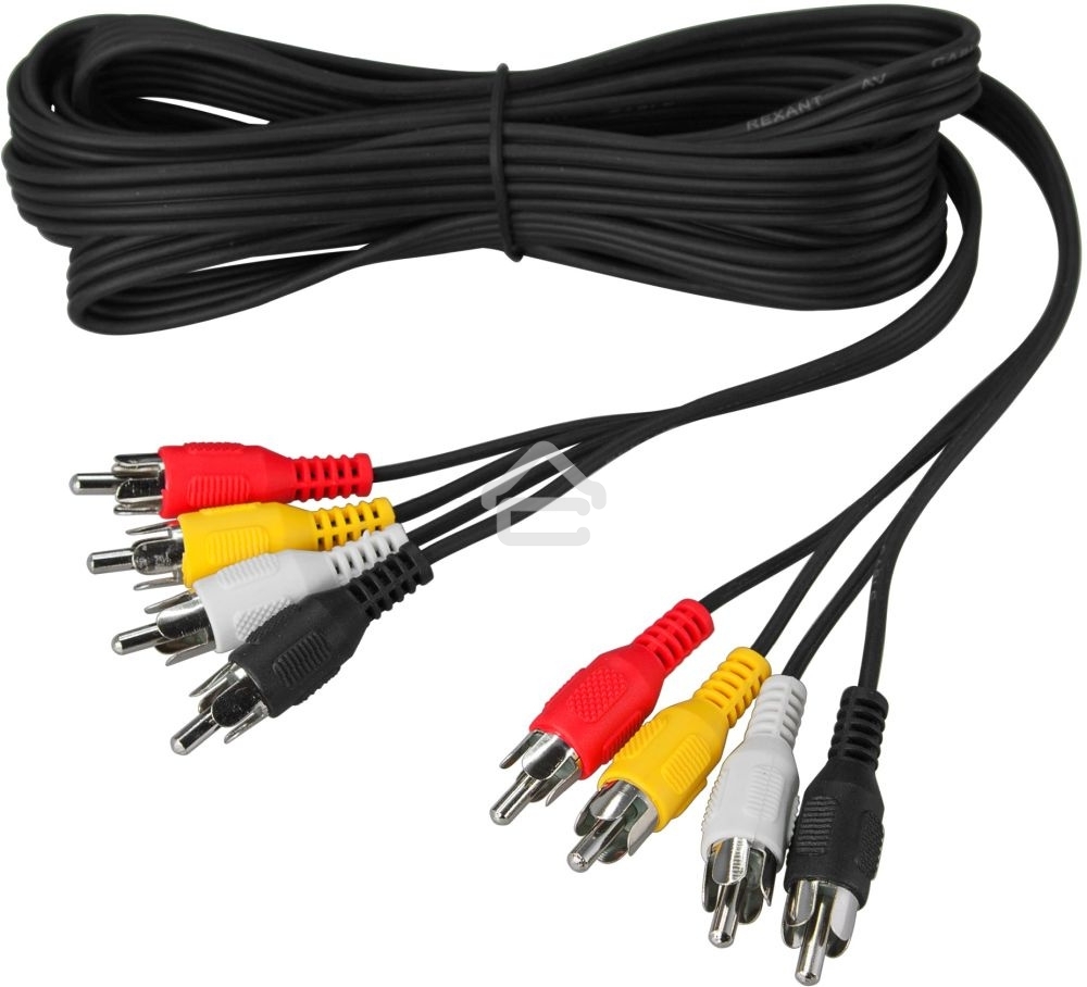 Шнур Rexant 4 RCA - 4 RCA, 3 м, черный (10 шт./уп.)