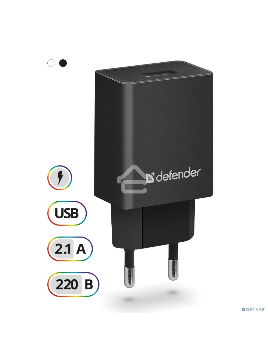 Сетевой адаптер Defender 1xUSB, 5V/2.1А, пакет, черный (EPA-10)