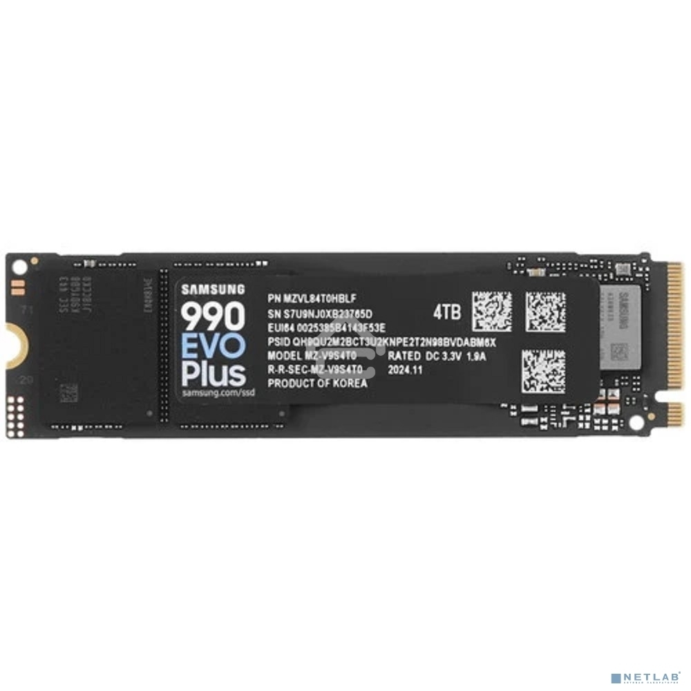 Накопитель SSD Samsung 990 EVO Plus, 4 ТБ, M.2 2280, PCIe 4.0 x4, NVMe 2.0, R/W 7250/6300