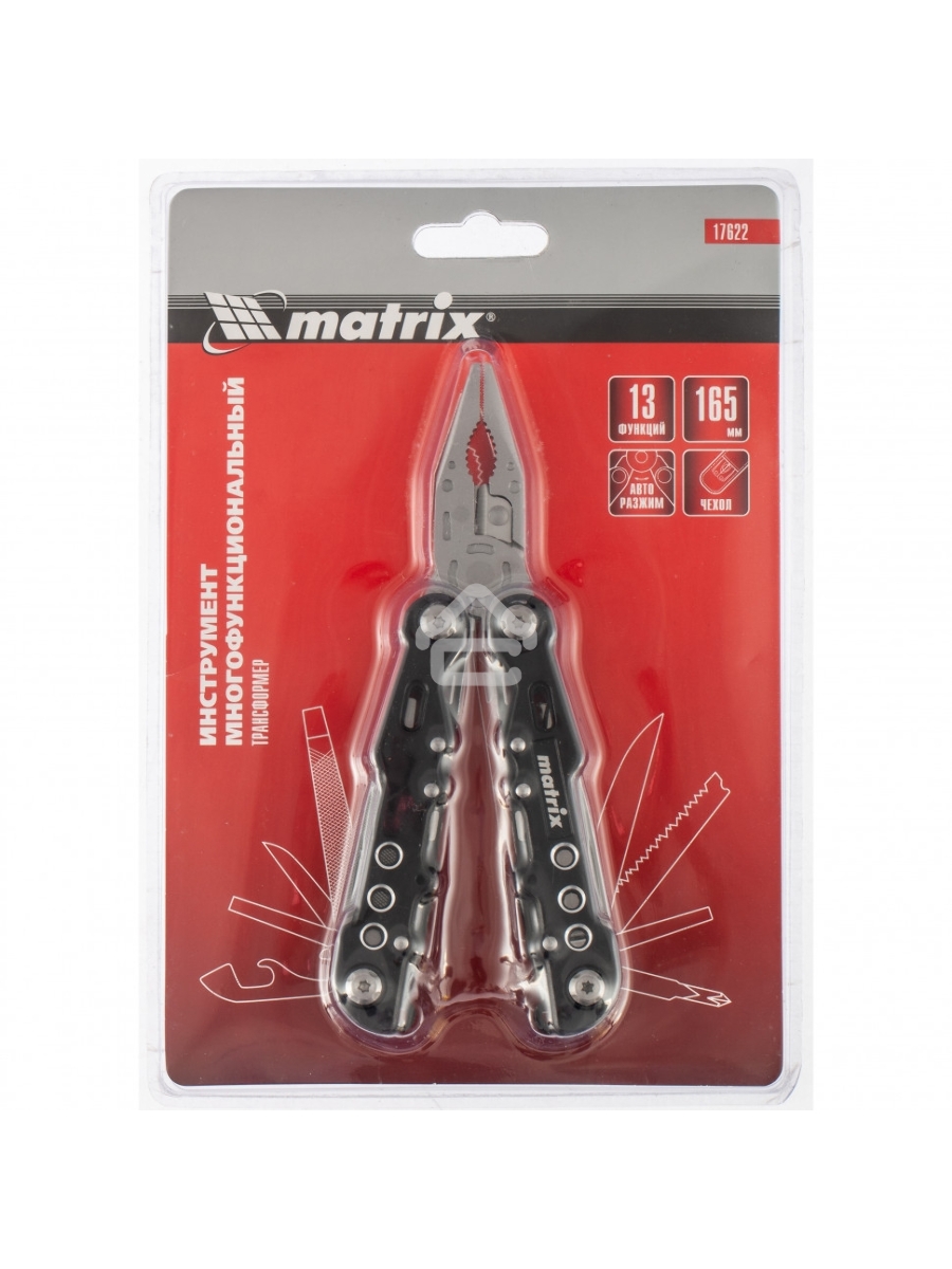 Мультитул MATRIX, 13 функций, авторазжим, в чехле, 165 мм 17622