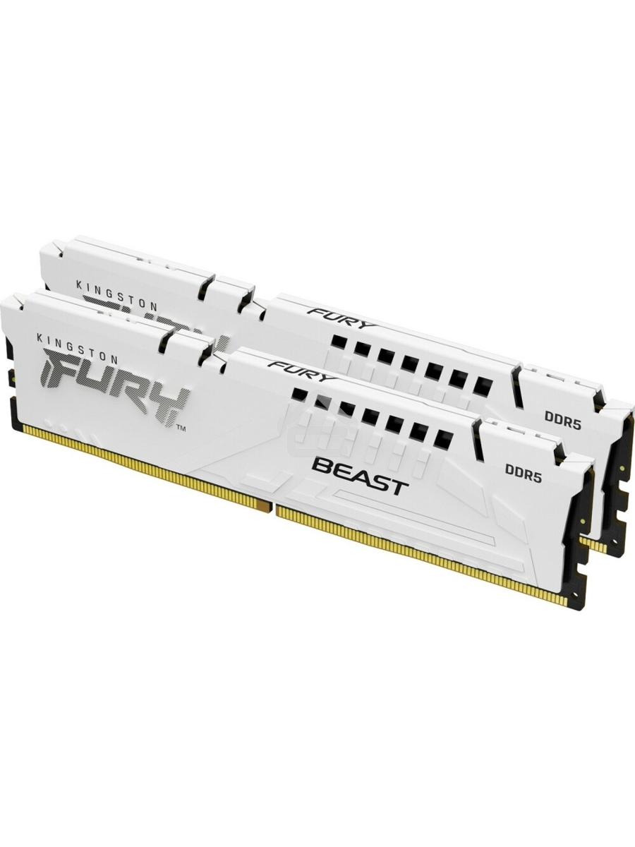 Оперативная память Kingston Fury Beast, DDR5, 32GB (2x16GB), 5600MHz, CL40, DIMM, с радиатором, белый