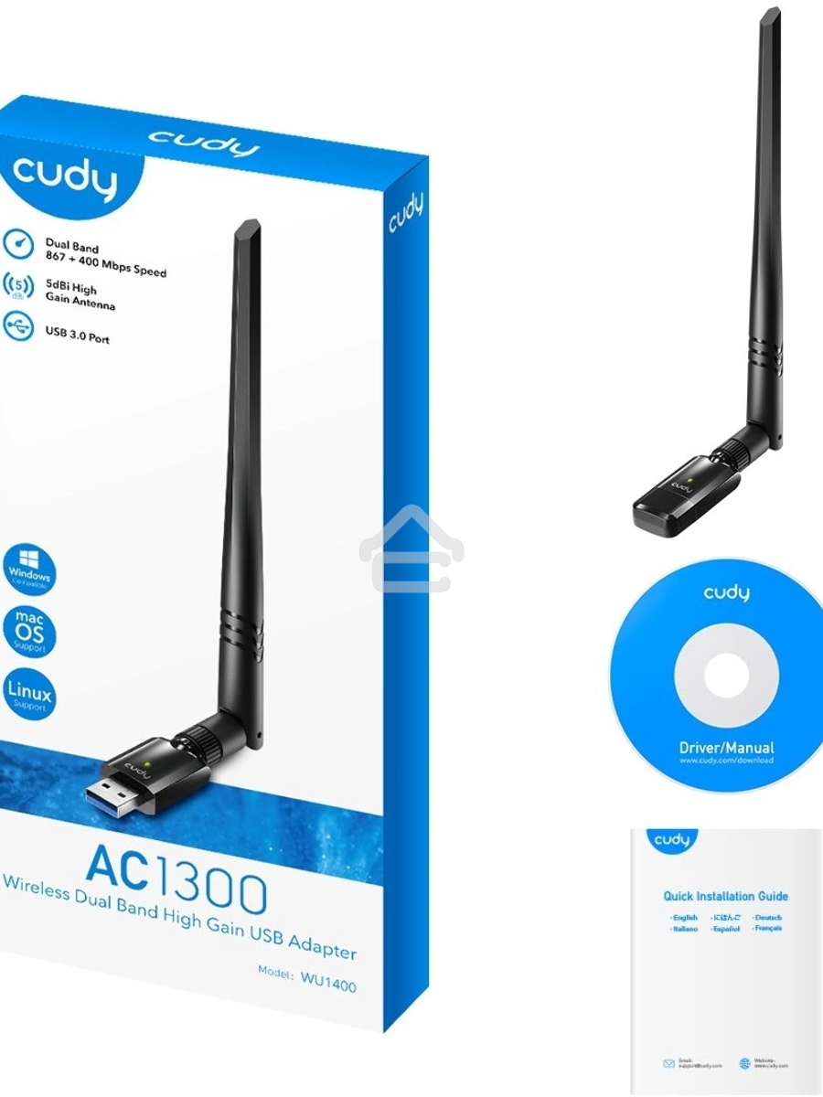 Сетевой адаптер Wi-Fi Cudy WU1400 AC1300 USB 3.0 (ант.внеш.несъем.) 1ант.