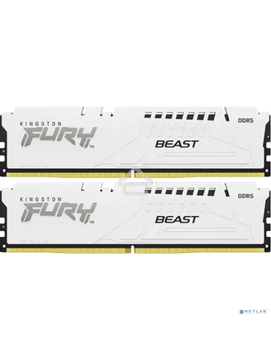 Оперативная память Kingston Fury Beast, DDR5, 32GB (2x16GB), 5600MHz, CL40, DIMM, с радиатором, белый