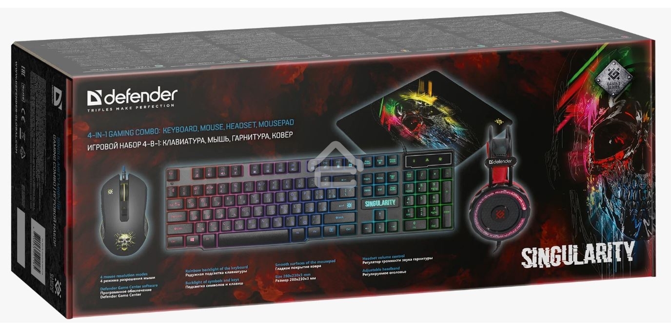 Игровой набор Defender Гарнитура, мышь, клавиатура, ковер MKP-118