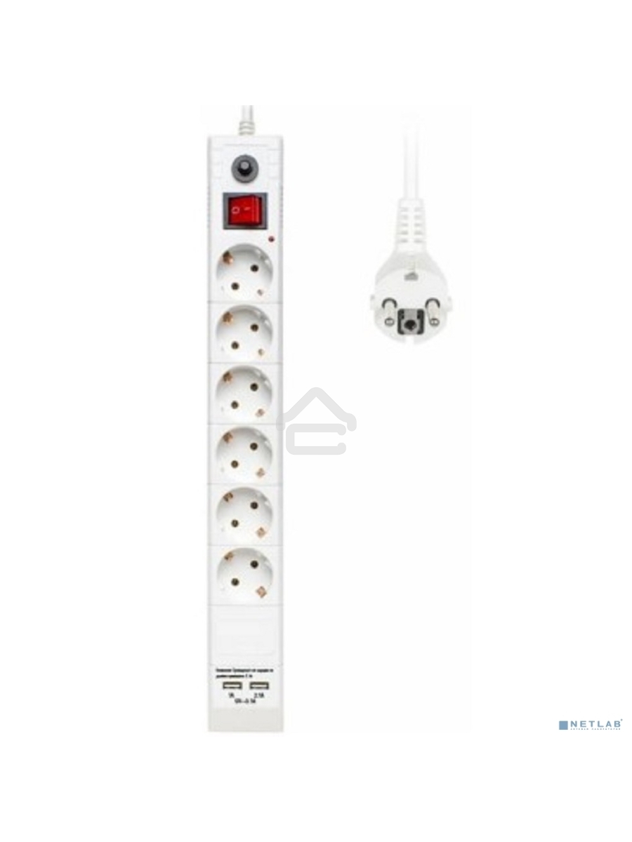 Сетевой фильтр Buro BU-SP3_USB_2A-W 3м (6 розеток) белый (коробка)