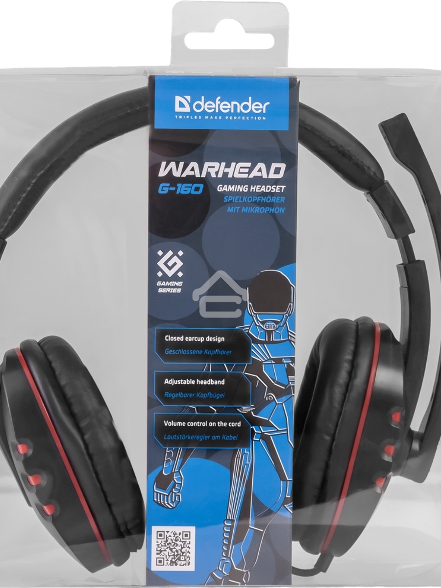 Наушники Defender Warhead G-160 черный, кабель 2,5 м