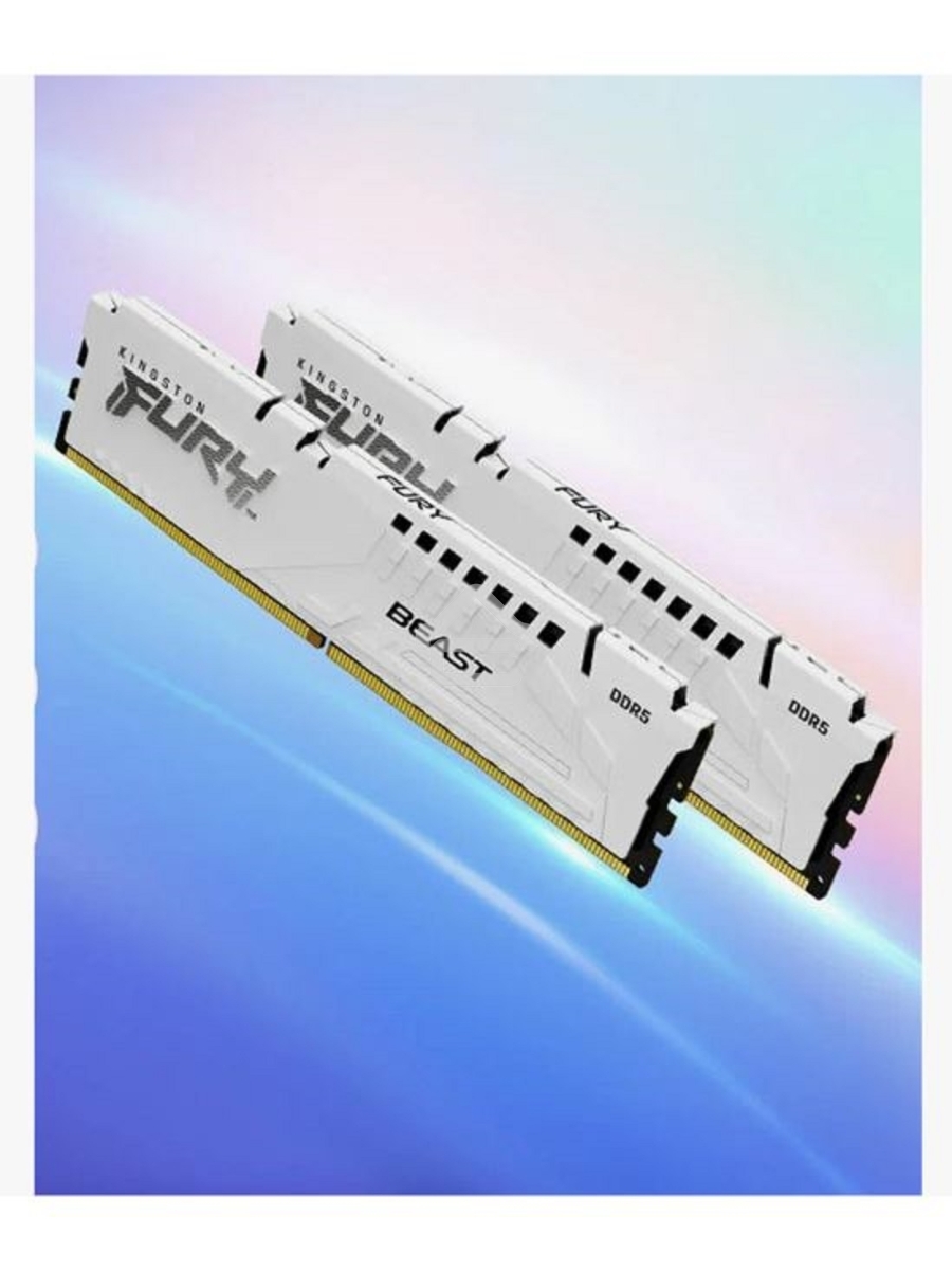 Оперативная память Kingston Fury Beast, DDR5, 32GB (2x16GB), 5600MHz, CL40, DIMM, с радиатором, белый