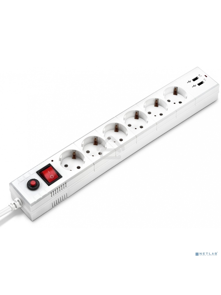 Сетевой фильтр Buro BU-SP3_USB_2A-W 3м (6 розеток) белый (коробка)