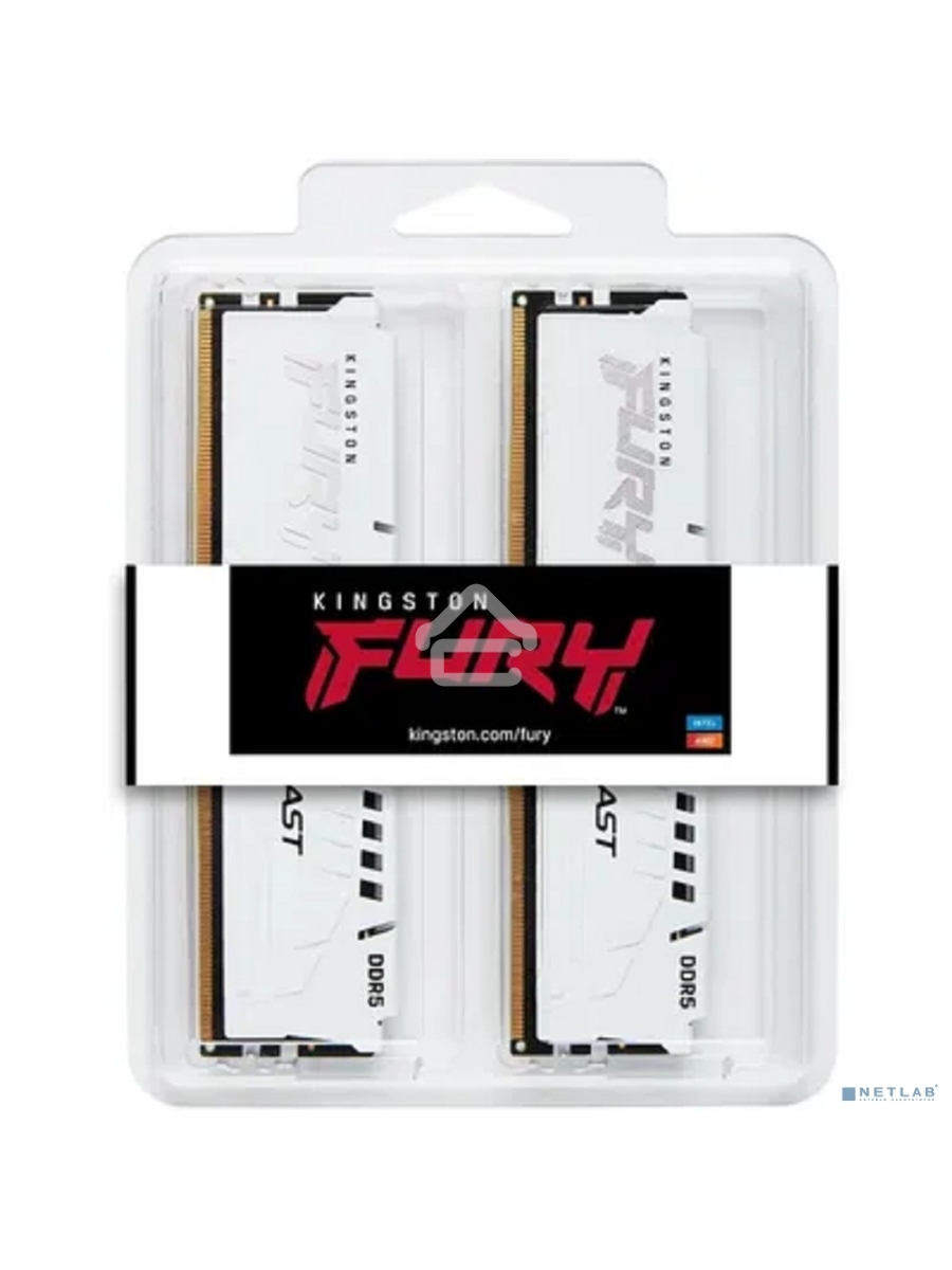 Оперативная память Kingston Fury Beast, DDR5, 32GB (2x16GB), 5600MHz, CL40, DIMM, с радиатором, белый